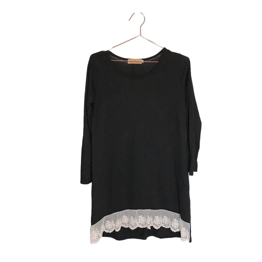 Grace + Emma black tunic with lace trim long sleeved lightweight